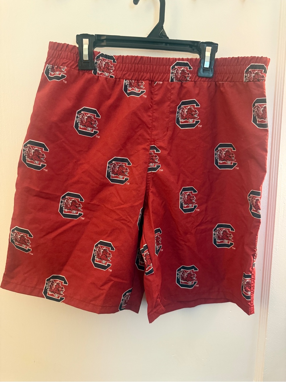 Columbia Kids Red Swim Trunks with Team Logo Print